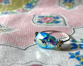 Sparkling Light Blue Swarovski Crystal Scarab Ring, 14k gold filled, 14k rose gold filled or sterling silver, *Free US shipping*