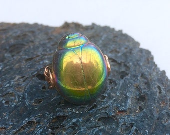 Rainbow Preciosa Czech Glass Scarab ring & 14k gold filled, 14k rose gold filled or sterling silver, *Free US shipping*