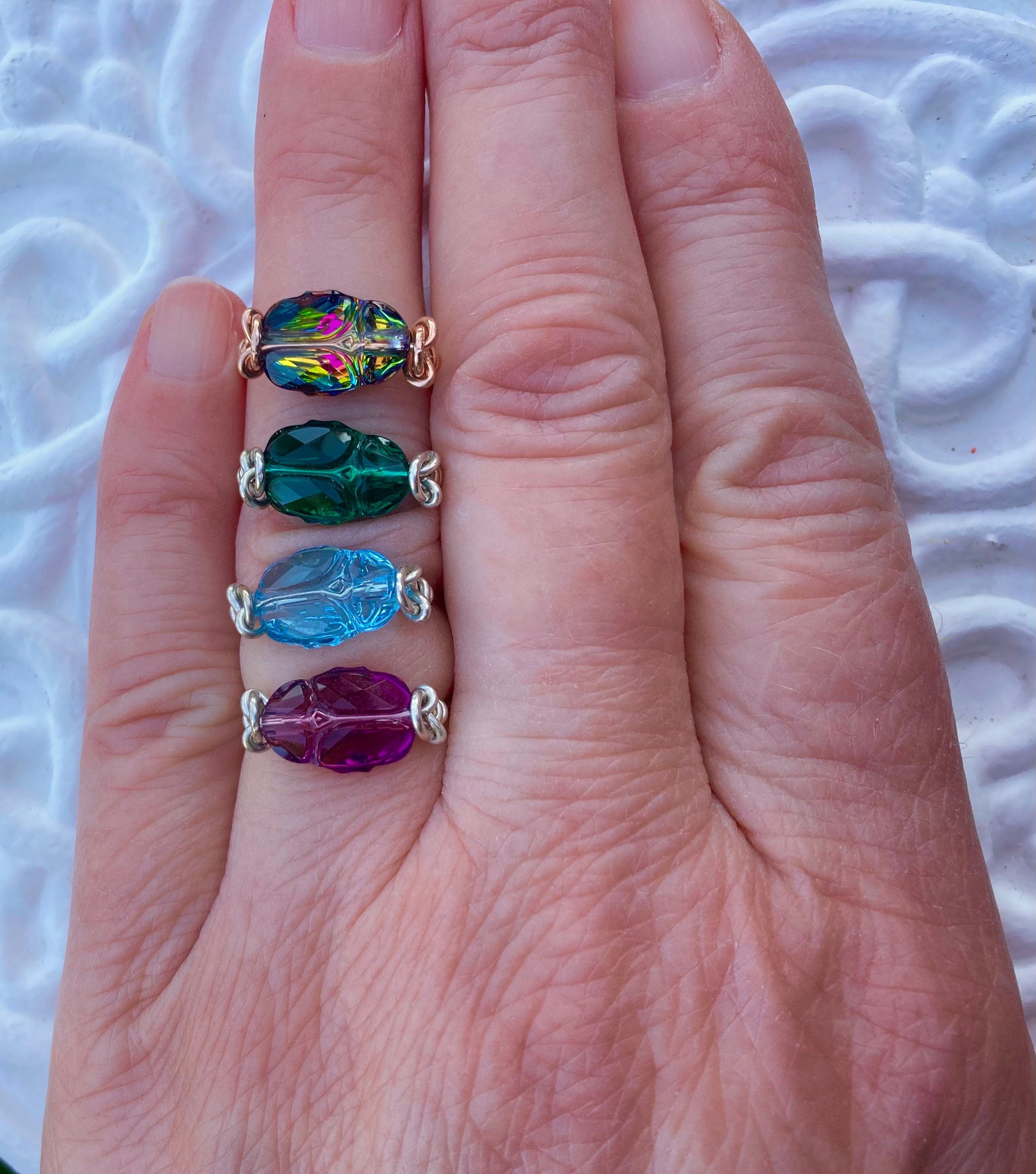 Bague Scarabee en cristal Swarovski transparente Aqua Blue remplie dor 14 carats remplie dor rose 14 carats ou dargent sterling Livraison gratuite aux Etats Unis Etsy France