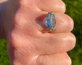 Aqua Blue Transparent Swarovski Crystal Scarab Ring, 14k gold filled, 14k rose gold filled or sterling silver, *Free US shipping*