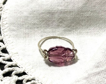 Purple Swarovski Crystal Scarab Ring, 14k gold filled, 14k rose gold filled or sterling silver, *Free US shipping*