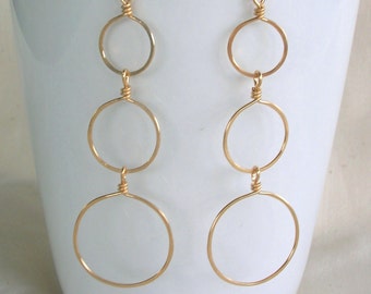 Tri Circle Dangle Earrings, 14k gold filled, 14k rose gold filled, sterling silver, *Free US Shipping*