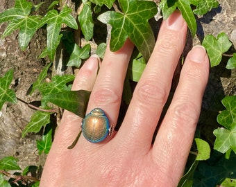 Blue Preciosa Czech Glass Scarab ring & 14k gold filled, 14k rose gold filled or sterling silver, *Free US shipping*