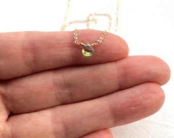 Tiny Faceted Peridot Gemstone Necklace, 14k rose gold filled, 14k gold filled or sterling silver,  *Free US Shipping*