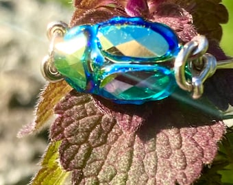 Swarovski Iridescent Blue Crystal Scarab Ring, 14k gold filled, 14k rose gold filled or sterling silver, *Free US shipping*