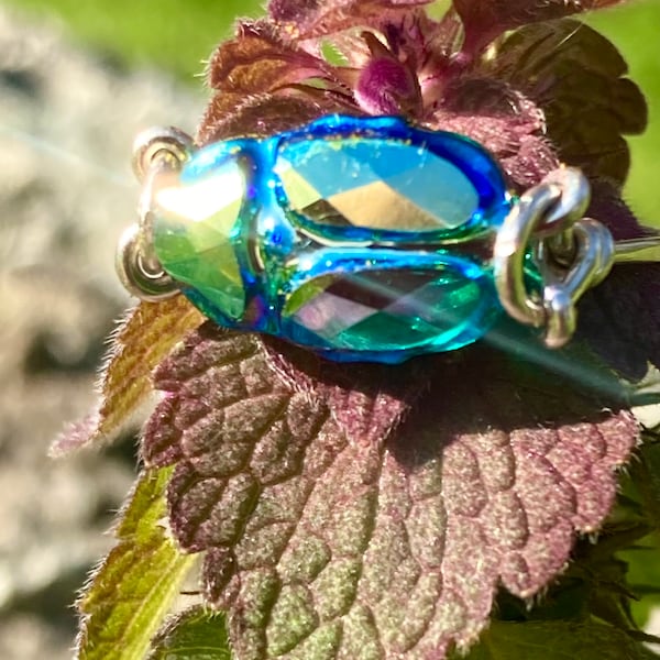 Swarovski Iridescent Blue Crystal Skarabäus Ring, 14k gold filled, 14k rose gold filled oder Sterling Silber, *Kostenloser Versand in den USA*