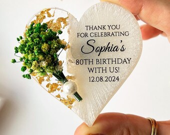 Personalized Birthday Party Heart Epoxy Magnet Favors for Adults: Anniversary, Birthday Keepsake, Giveaway, Souvenir