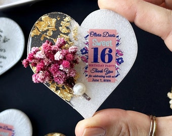Recuerdos personalizados para fiesta de dulces 16: recuerdo de quinceañera con imán de corazón, regalos para mis quince años