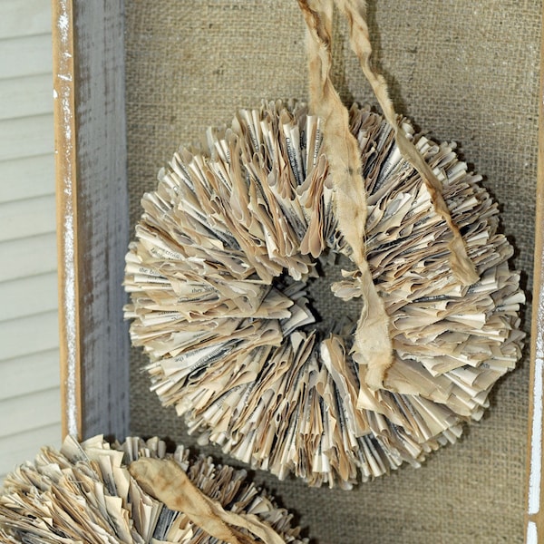 Bookpage Wreath 10" Handmade from Vintage Torn and Tattered Book Pages