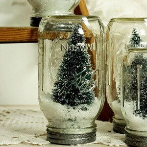 7 Ball Mason Jar Dry Snow Globe Bottlebrush Tree Upcycled Christmas ...