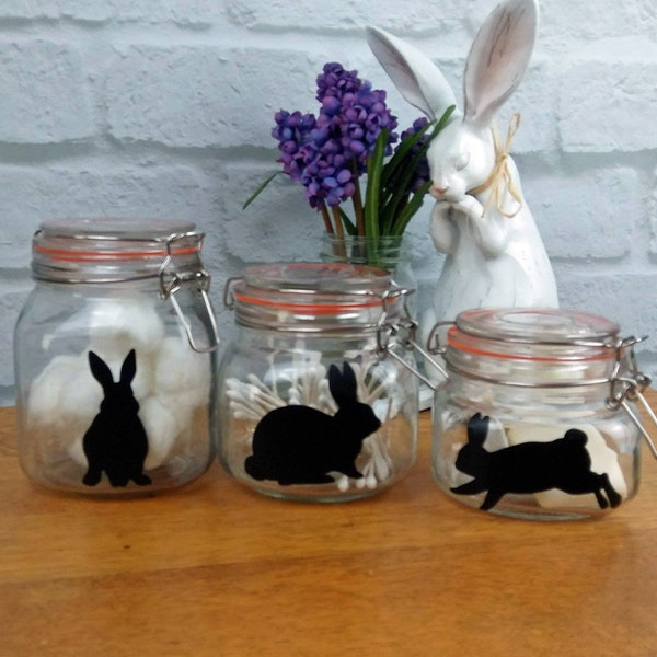 Easter Bunny Decals (5) Vinyl Rabbit Sticker Cup Jar Label Gift for Her Housewarming Spring Decor Farmhouse style Black or White (202001044)