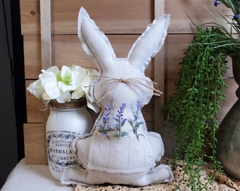 Fabric Bunny Stuffed Rabbit Whiskers Pocket of Lavender Sprigs