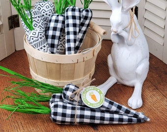 Fabric Carrots Set of 3 Black and White Buffalo Check Plaid Shabby Cottage Chic Vignettes Rabbit Food Table Bowl Filler 202001051