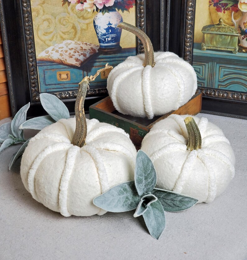 White Pumpkins Bumpy Whites Soft Fabric Natural Look Etsy