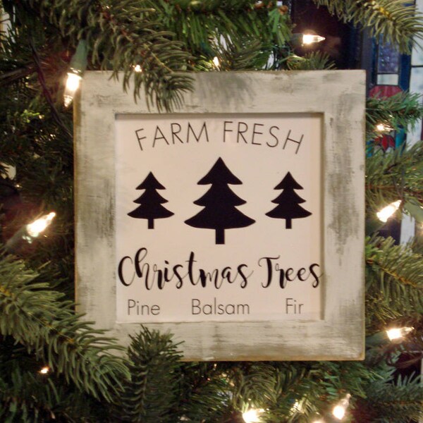 Mini Sign Farm Fresh Christmas Trees Wall Shelf or Wreath Farmhouse Decor