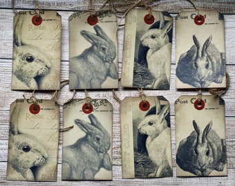 Bunny Gift Tag Prim Rabbit Vintage Style Hangtags Easter Spring Tag Rustic Hare (202001043)