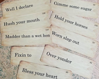 Southern Sayings Flash Cards Distressed Vintage Style Set of 9 Large Size