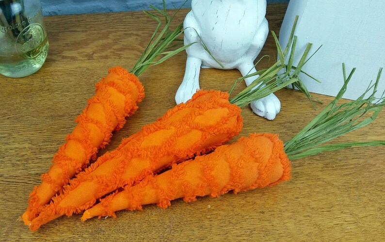 Chenille Fabric Carrots Set of 3 Easter Decor Spring Farmhouse Shabby Cottage Chic Centerpiece Tiered Tray Table Bowl Filler 202001050 image 9