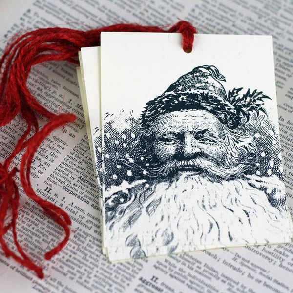 Thomas Nast Santa Christmas Gift Tag Set of 5 Victorian Saint Nick Large Hang tags Vintage Style