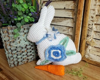 A Bunny and a Carrot Bundle Vintage Chenille Rabbit Pillow 4402