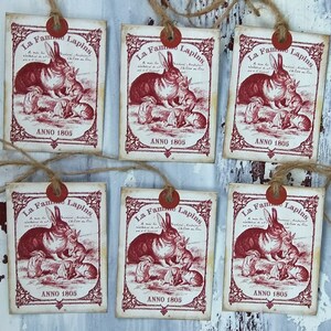 Anno 1805 Prim Rabbit Family Vintage Style Hang Tags Easter Spring Bunny Tag Rustic Set of 6 202001045 image 2