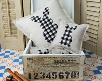 Black and White Buffalo Check Bunny Pillow  Easter Spring Farmhouse Tiered Tray Decor Cottage Chic Shabby Style Mini 114134