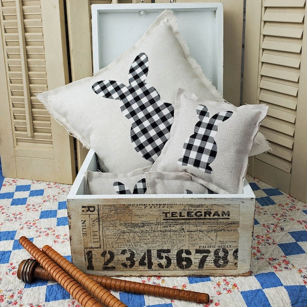 Black and White Buffalo Check Bunny Pillow  Easter Spring Farmhouse Tiered Tray Decor Cottage Chic Shabby Style Mini 114134