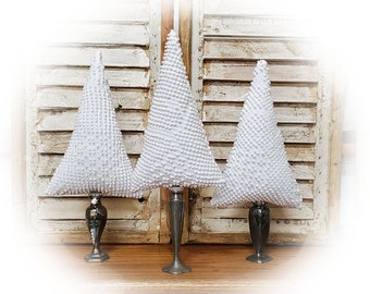 White Chenille Vintage Fabric Christmas Tree with Silver Base 102638