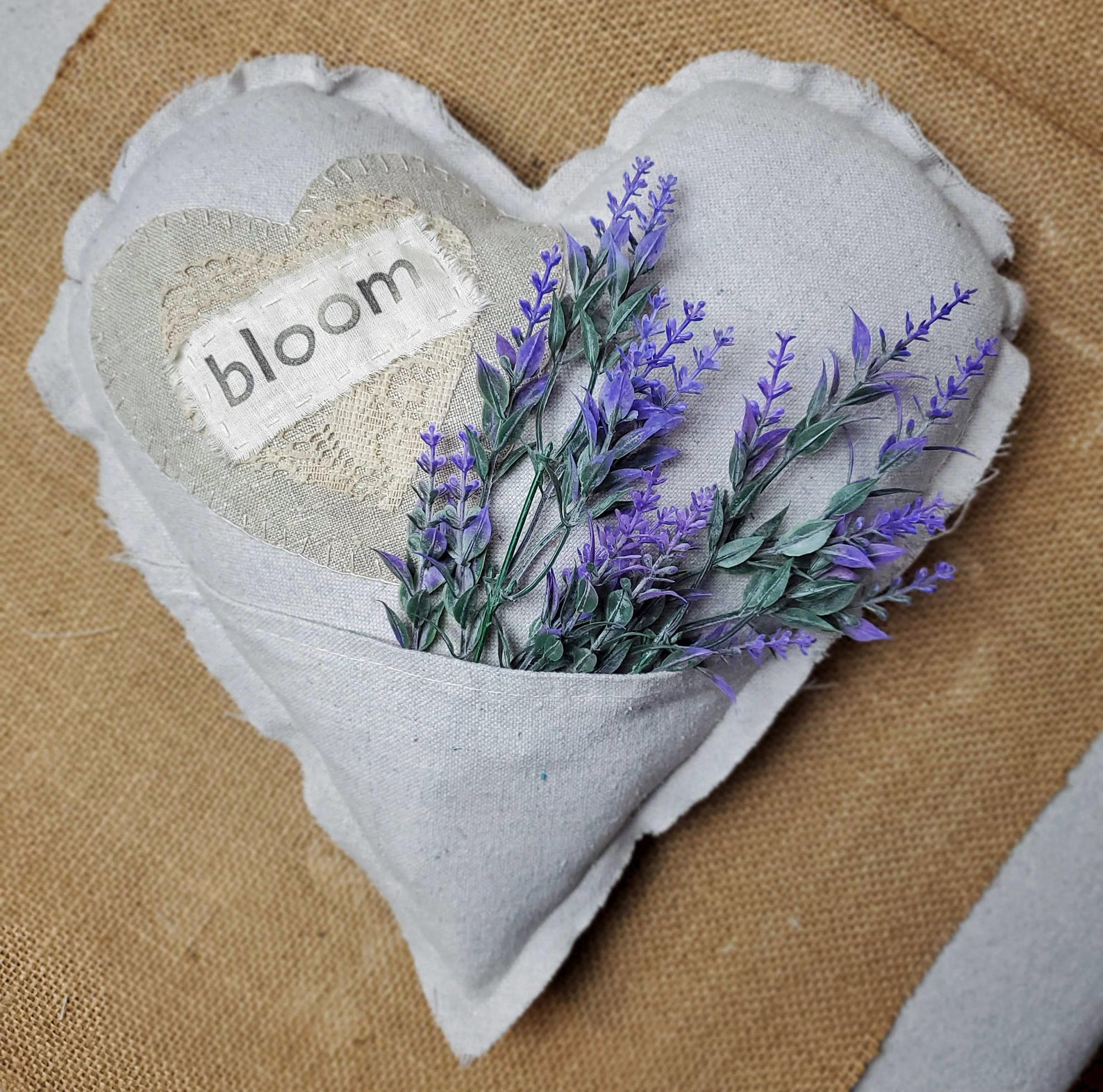 Lavender Heart Pillow With Vintage Linen and Lace Bloom Etsy