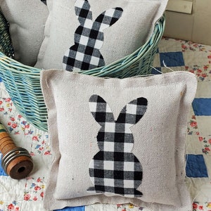 Black and White Buffalo Check Bunny Pillow Easter Spring Farmhouse Tiered Tray Decor Cottage Chic Shabby Style Mini 114134 image 5