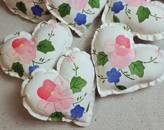 Heart bowl filler set of 3 Mini Pillow Antique Needlework Vintage Tattered Shabby Cottage decor Pincushion ornie tuck 181934