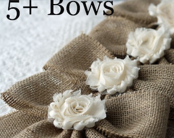 Small (7x9) Handmade Burlap Bows Flower Center Set of 5 Wedding Bow Set, Pew Bows, Chair Bows, Home Decor Burlap Bows