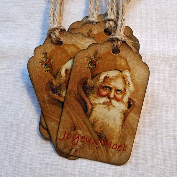 Vintage Inspired Christmas Hang Tag: Joyeux Noel Santa Gift Tag