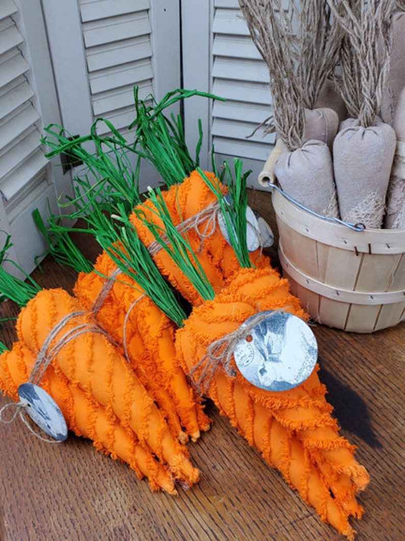 Chenille Fabric Carrots Set of 3 Easter Decor Spring Farmhouse Shabby Cottage Chic Centerpiece Tiered Tray Table Bowl Filler 202001050 image 5
