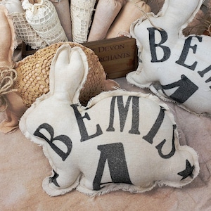 Fabric Bunny Rabbit Pillow Reproduction Bemis A Flour Sack Farmhouse Spring Decor Primitive Shabby Rustic Cottage Chic Easter 083251