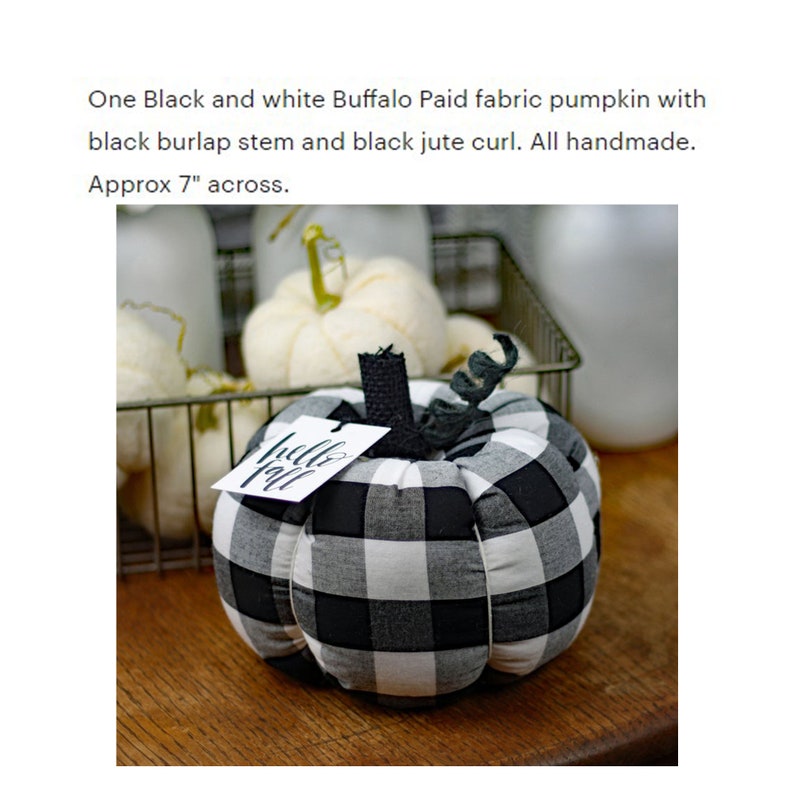 Fabric Pumpkin Buffalo Plaid Black and White Rustic Cottage Chic Fall Thanksgiving Centerpiece Wedding Table Decoration