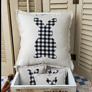 Black and White Buffalo Check Bunny Pillow Easter Spring Farmhouse Tiered Tray Decor Cottage Chic Shabby Style Mini 114134 image 2