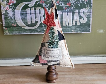 Antique Quilt Christmas Tree with Large Salvage Wood Base; Heirloom Tree 105551