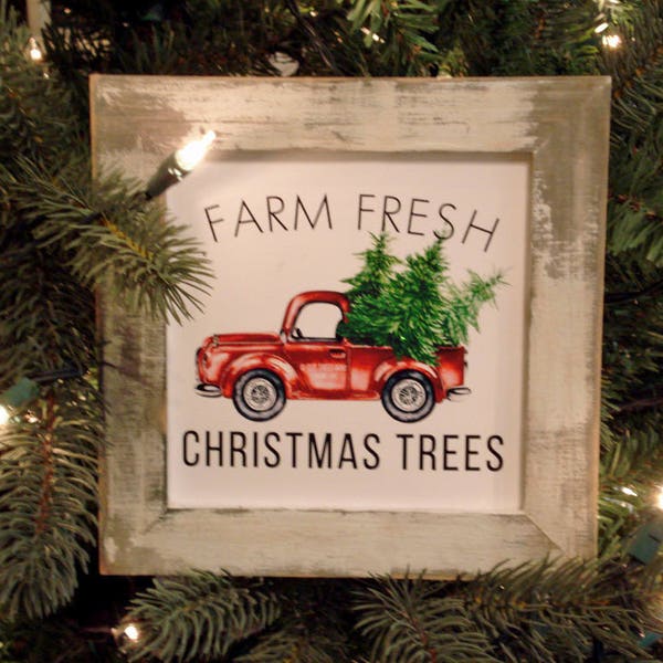 Mini Sign Red Truck Farm Fresh Christmas Trees Wall or Shelf Farmhouse Decor Print