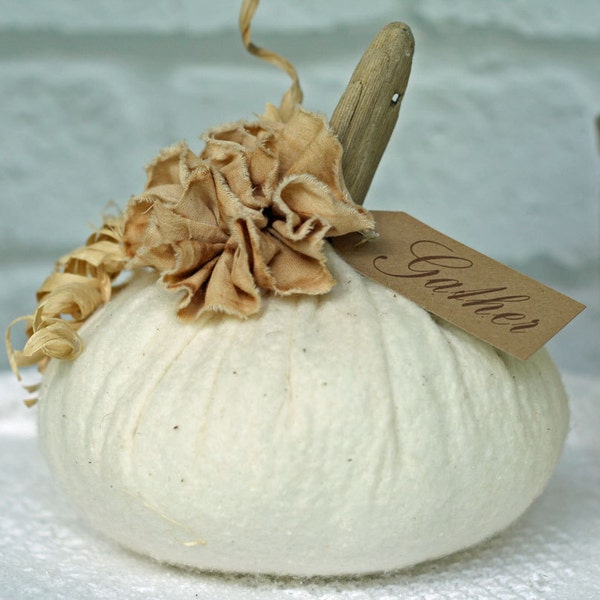 8" Fabric Pumpkin Off White Warm Natural Rustic Cottage Chic Fall Thanksgiving Centerpiece Table Decoration Wedding Favor Place Setting