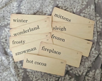 Winter Flash Cards Distressed Vintage Style Set of 9 Large Size winter frosty mittens fireplace sleigh hot cocoa frozen wonderland snowman