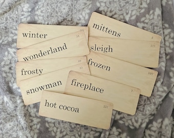 Winter Flash Cards Distressed Vintage Style Set of 9 Large Size winter frosty mittens fireplace sleigh hot cocoa frozen wonderland snowman