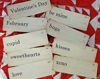 Valentines Day Flash Cards Distressed Vintage Style Set of 9 Large Size February cupid sweethearts love be mine hugs kisses xoxo