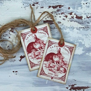 Anno 1805 Prim Rabbit Family Vintage Style Hang Tags Easter Spring Bunny Tag Rustic Set of 6 202001045 image 1