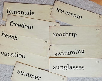 Summer Flash Cards Distressed Vintage Style Set of 9 Large Size vacation beach roadtrip lemonade ice cream swimming sunglasses freedom