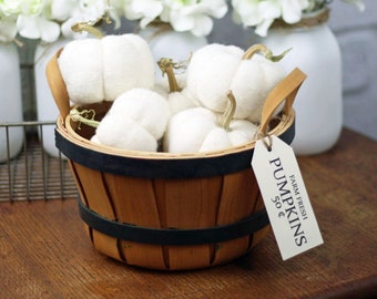 White Pumpkins - Small Baby Boos Set of 3 Soft Fabric Natural Look Unique Dried Stems Modern Farmhouse Tiered Tray decor ~ Fast Shipping ~