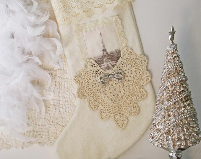 Vintage Inspired Christmas Stocking White Christmas Etsy