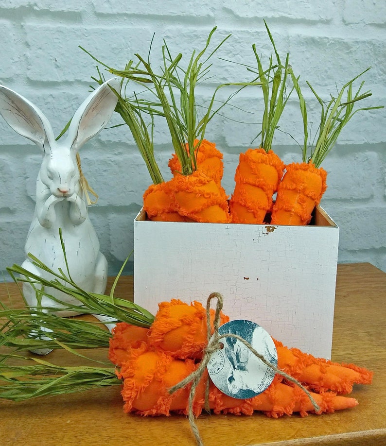Chenille Fabric Carrots Set of 3 Easter Decor Spring Farmhouse Shabby Cottage Chic Centerpiece Tiered Tray Table Bowl Filler 202001050 image 4