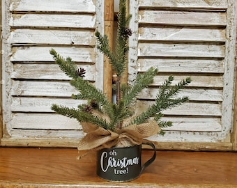 14" Christmas Tree standing in Vintage Tin Cup  Oh Christmas Tree 131326