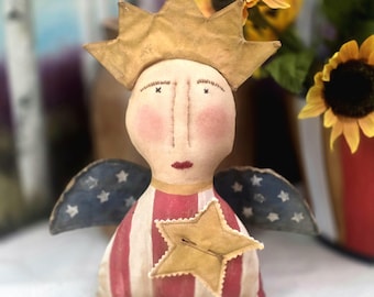 Primitive Lady Liberty– Patriotic Americana Folk Art – Handmade 4th of July Decor - 152733